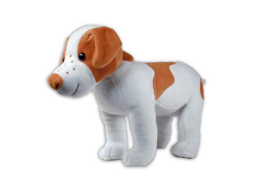 ABR plush tan and white dog with freckles