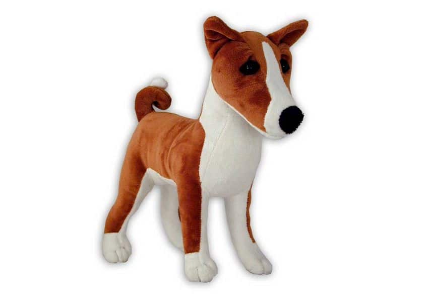 Basenji tan and white plush dog