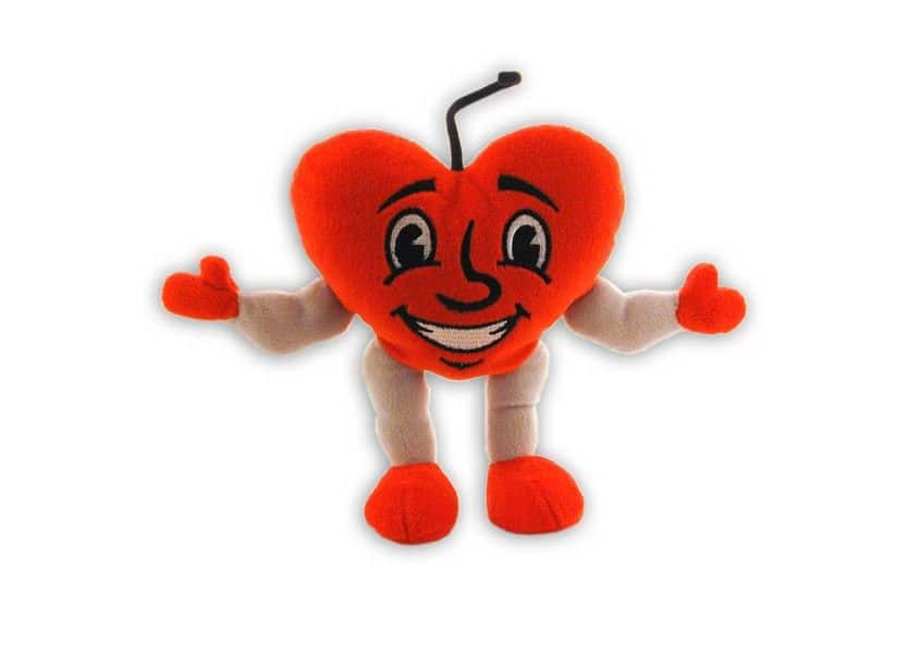 Cardio Kid heart plush with muscled arms and legs