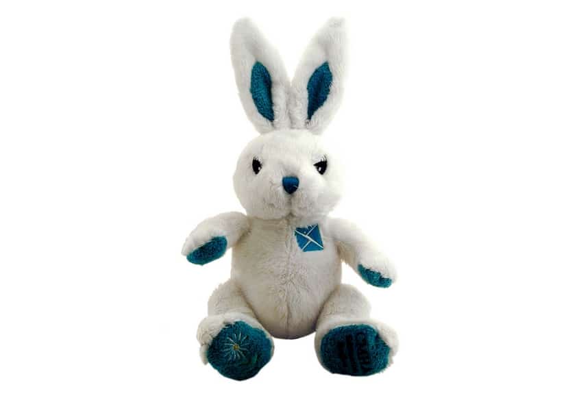Charity Bunny plush white and blue rabbitt