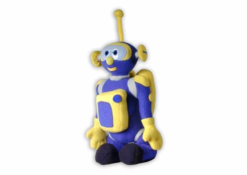 blue and yellow Cosmobot plush