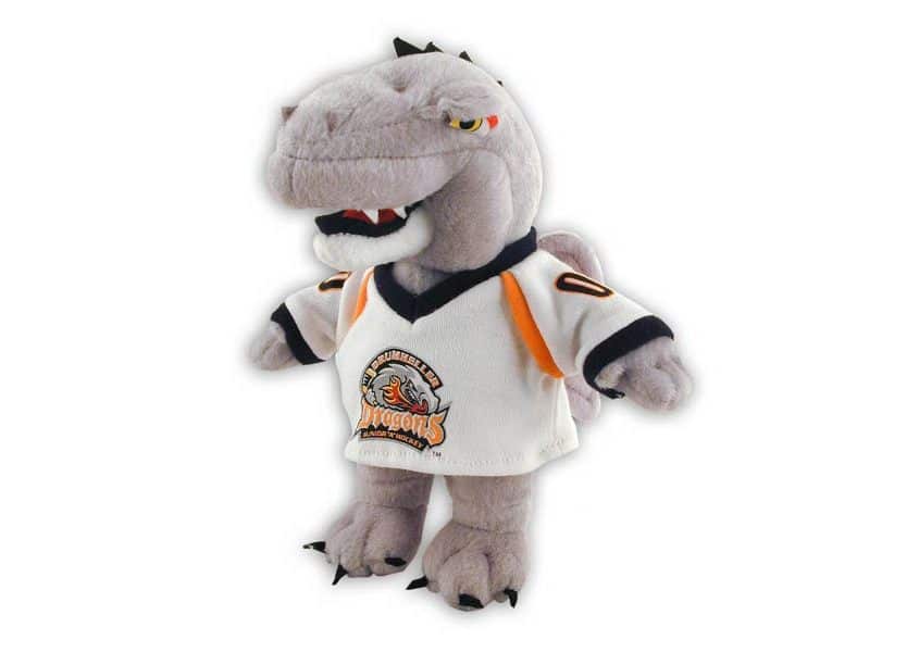 grey dudley dragon plush in white and orange jersey