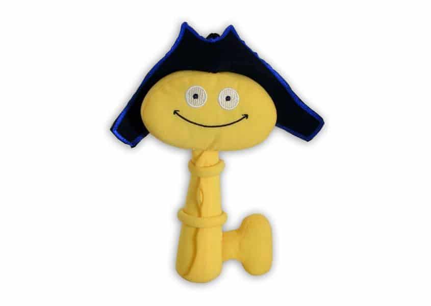 cartoon key plush with blue captain's hat