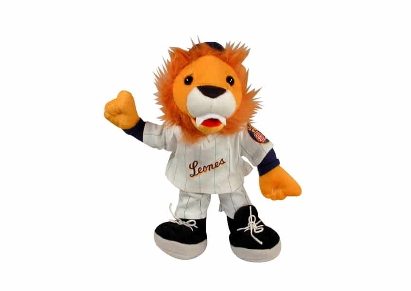 Leones stuffed orange lion with baseball uniform