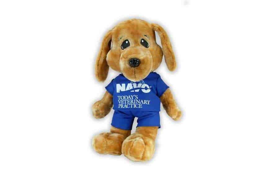 NAVC plush tan dog with scrubs