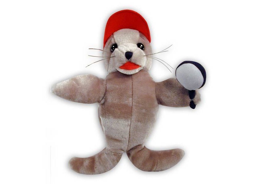 Gray baby seal with magnifying glass plush toy