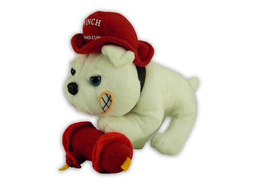 Finch Bulldog plush white bulldog with fire hat and fire hydrant