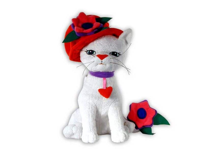 Cozy Me Up white cat with red hat with flowers plush