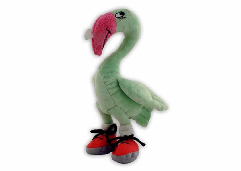 Fast Fred green goose plush in red shoes