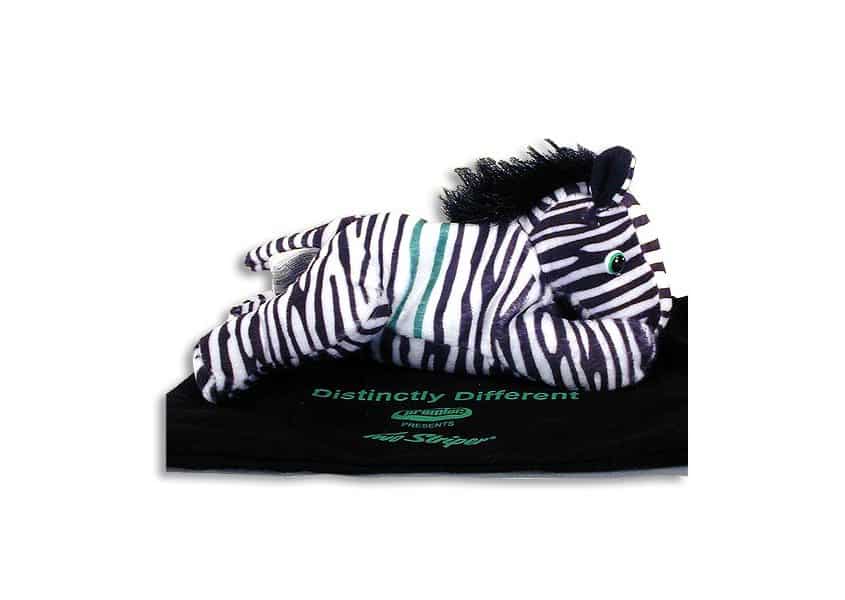 Gallery B8 plush zebra with green stripe