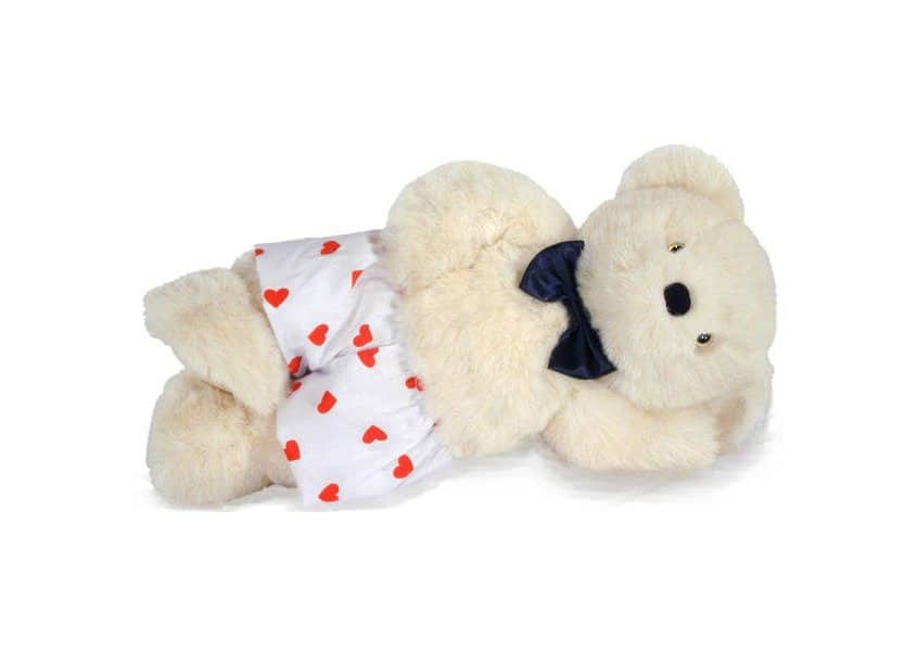 white love bear with heart underpants and a blue bow tie