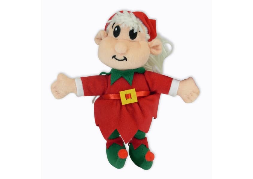 Julie the elf plush doll in a red costume