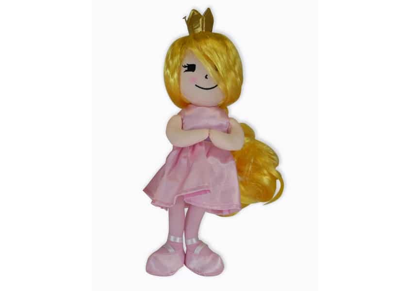 Princess Plie plush doll wearing a crown and a pink dress
